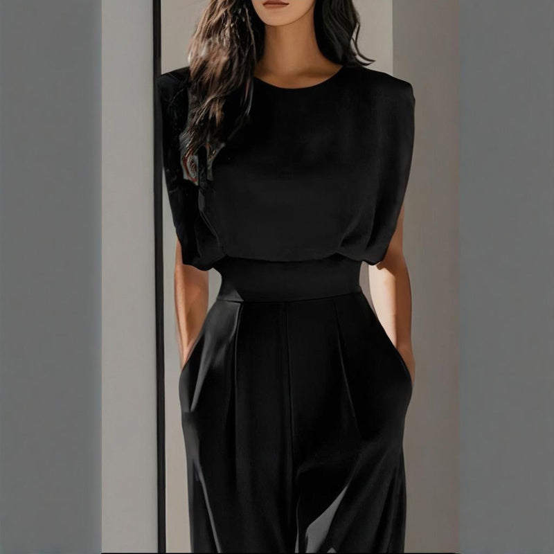 Round Neck Short Sleeve Wide-Leg Jumpsuit