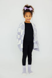 Lavender Checker Bow Cozy Cardigan