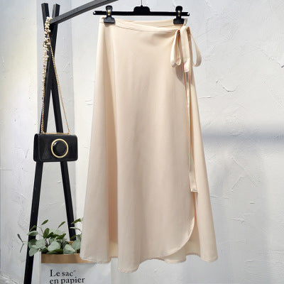 Lace-up high-waist chiffon one-piece skirt