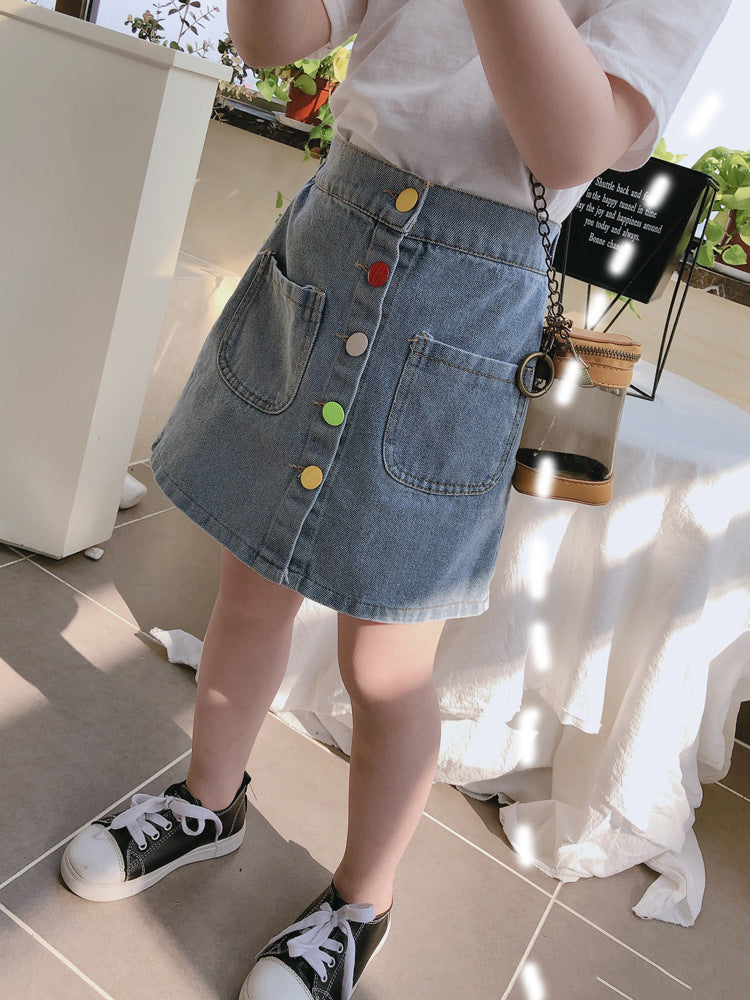 Colorful Buttoned Denim Skirt