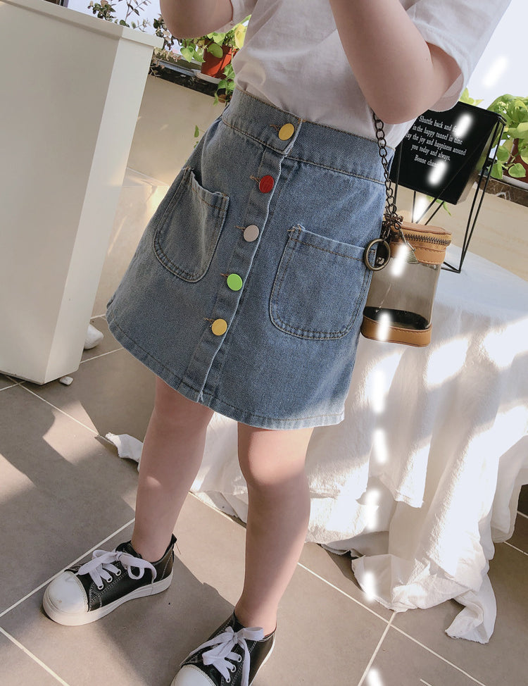 Colorful Buttoned Denim Skirt