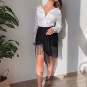 European and American autumn velvet fringed skirt