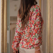 Boho Floral V-Neck Drawstring Blouse