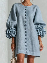 Full Size 3D Floral Sleeve Round Neck Dress Plus Size
