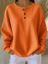 Full Size Waffle Knit Button Detail Top Plus Size