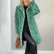 Leopard Print Plush Jacket — Cozy Loose-Fit Mid-Length Outwear