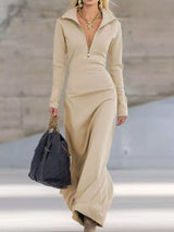 Zip Collar Long Sleeve Maxi Dress