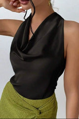 Satin Cowl Neck Sleeveless Blouse