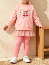 Children's Cherry Graphic Tulle Sweatshirt and Leggings Set