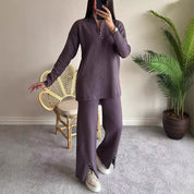 High Neck Ribbed Two-piece Set