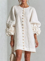 Full Size 3D Floral Sleeve Round Neck Dress Plus Size