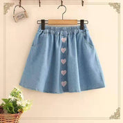 Denim Skirts with Heart Buttons