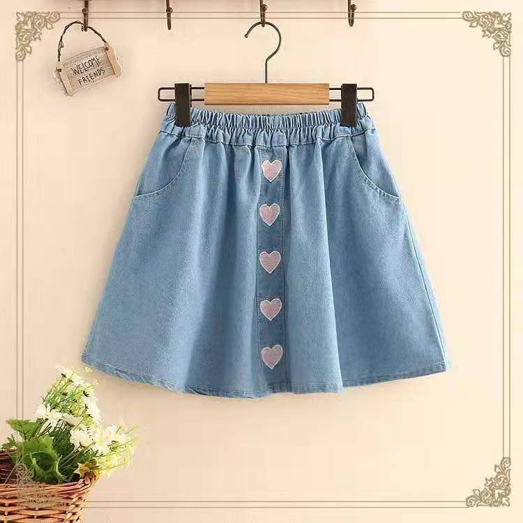 Denim Skirts with Heart Buttons