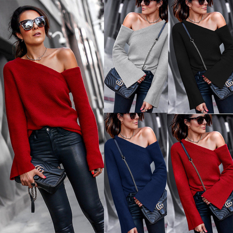 Round Neck Long Sleeve Off Shoulder Top