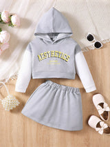 Children's Letter Graphic Color Block Hoodie and Skirt Two-Piece Set