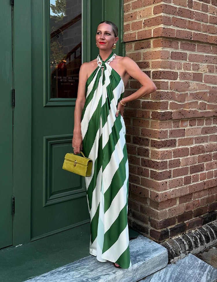 🔥 Sassy & Classy  - Bold Striped Halter Dress