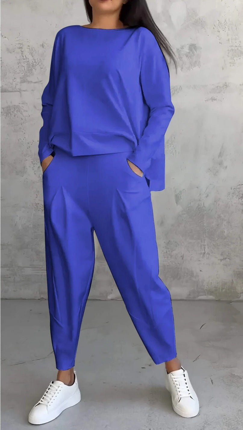 Round Neck Loose And Irregular Long-sleeve Sweater Set