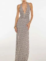 Floral Halter Neck Deep V Maxi Dress