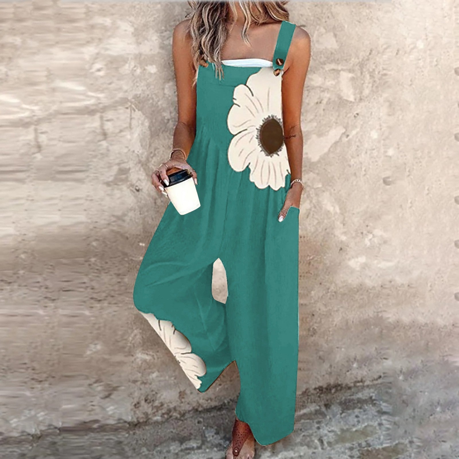 Vintage Print Loose Sleeveless Jumpsuit