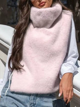 Plush Turtleneck Sleeveless Vest Coat