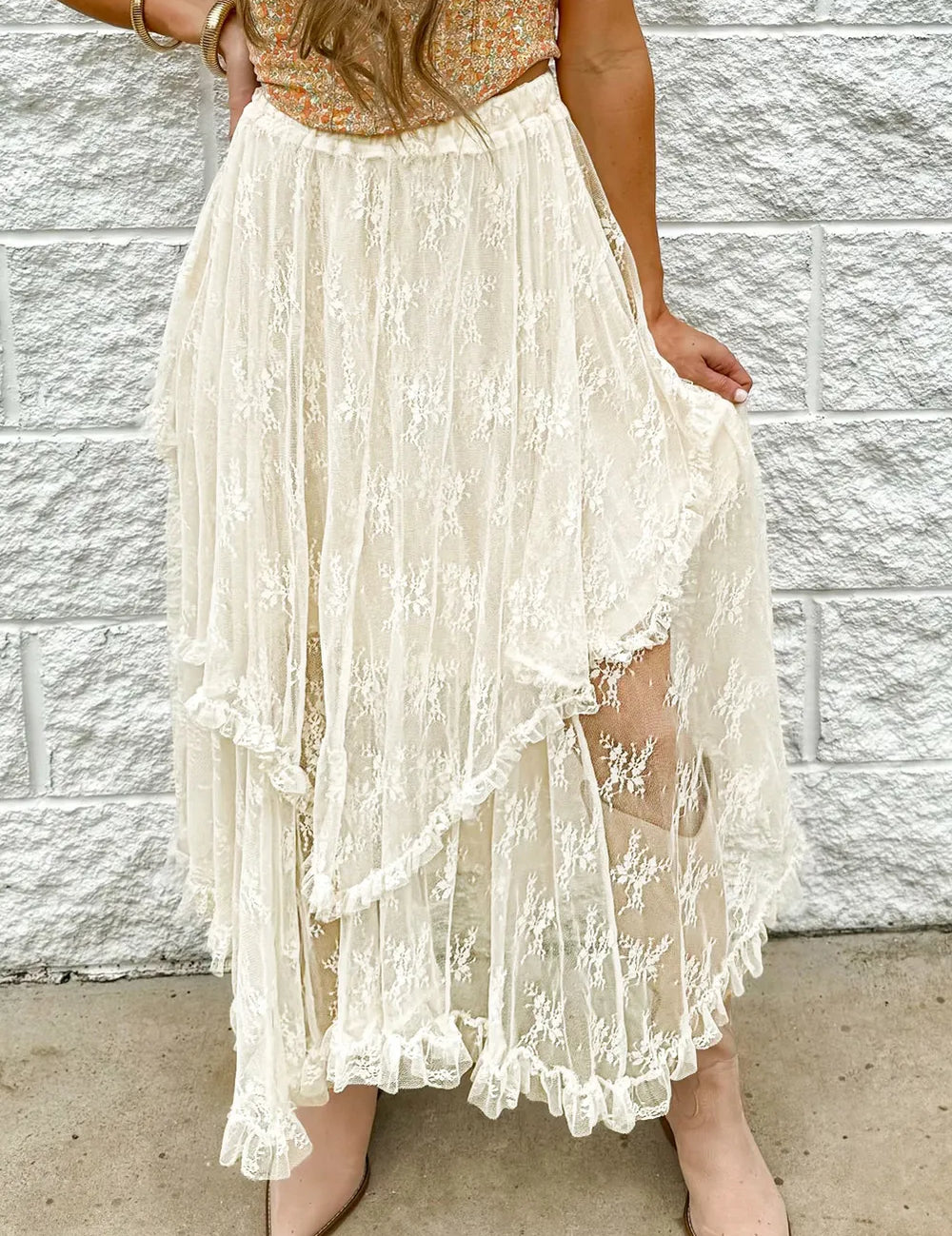 Lace Tiered Midi Skirt