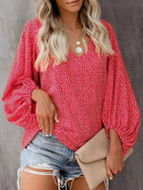 Printed V-Neck Long Sleeve Blouse