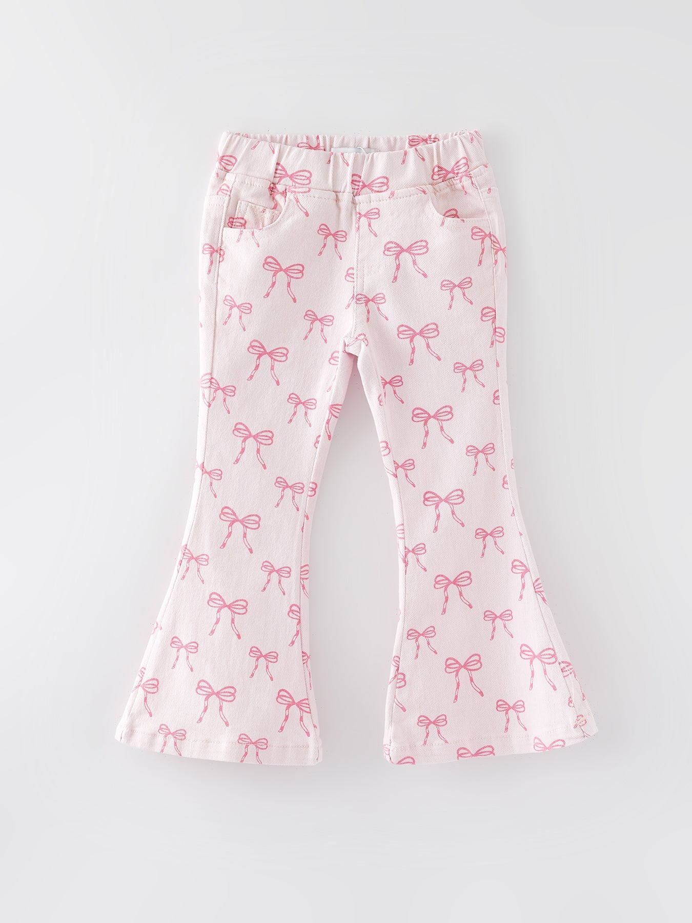 Pink Bow Print Elastic Flared Jeans Denim pant