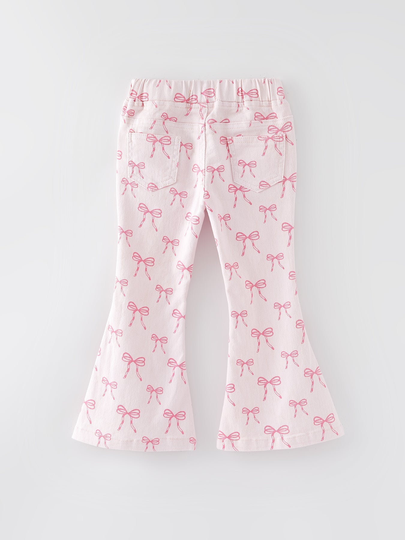 Pink Bow Print Elastic Flared Jeans Denim pant