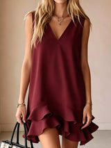 Sleeveless V-Neck Ruffle Hem Mini Dress