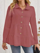 Button-Down Long Sleeve Tiered Shirt
