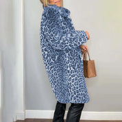 Leopard Print Plush Jacket — Cozy Loose-Fit Mid-Length Outwear