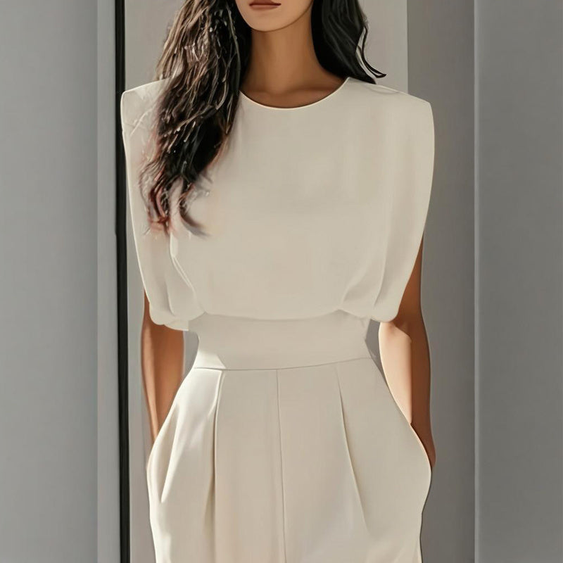 Round Neck Short Sleeve Wide-Leg Jumpsuit