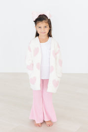 Coconut/Light Pink Heart Cozy Cardigan
