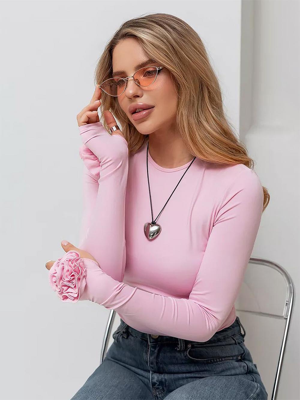 3D Floral Slim-Fit Long Sleeve T-Shirt | NCS