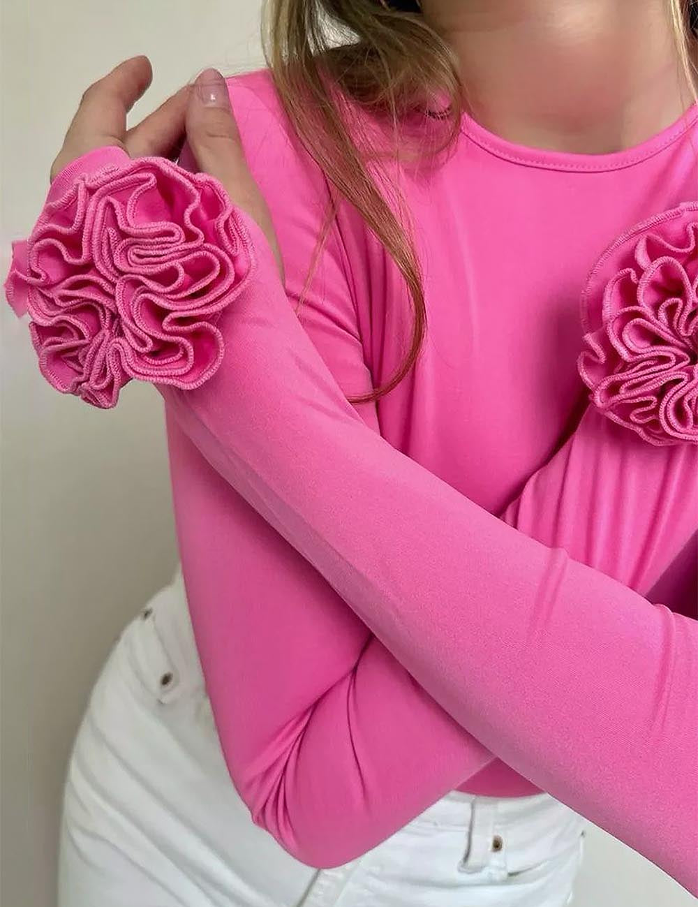 3D Floral Slim-Fit Long Sleeve T-Shirt | NCS