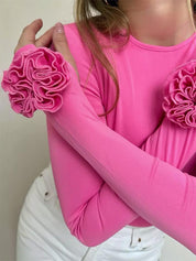 3D Floral Slim-Fit Long Sleeve T-Shirt | NCS