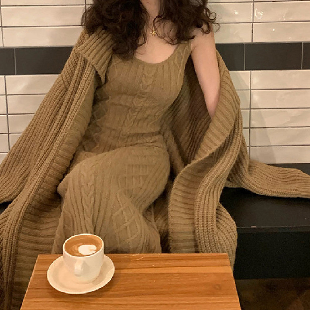 Knitted Cardigan With Round Neck Dress