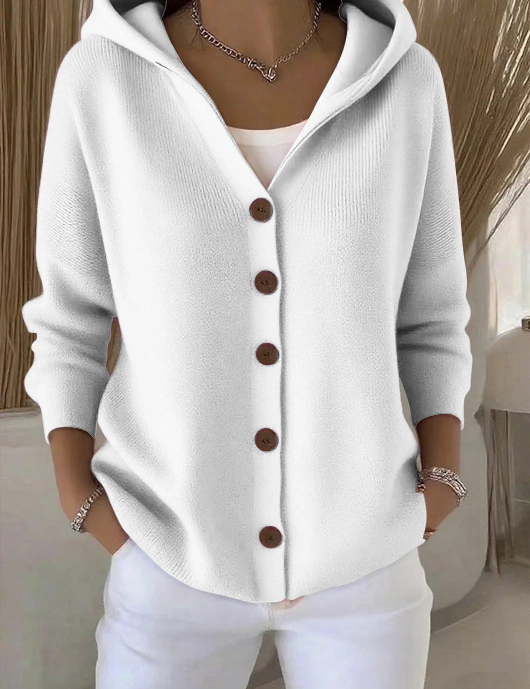 Button Hooded Sweater