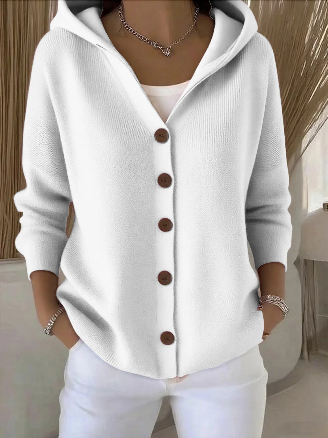 Button Hooded Sweater