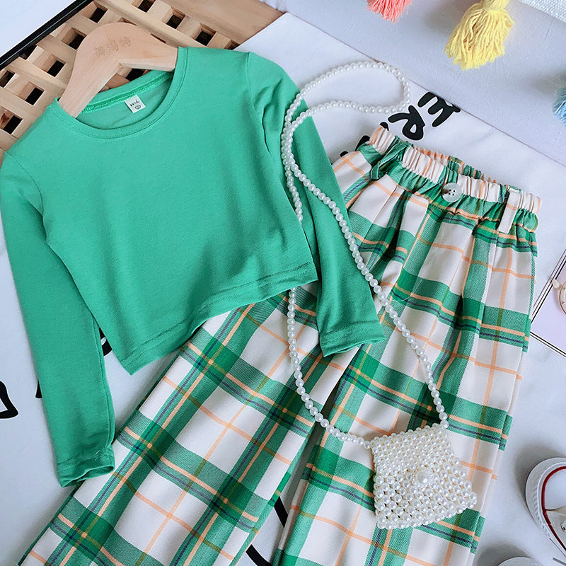 Plaid Wide Leg Pants Set