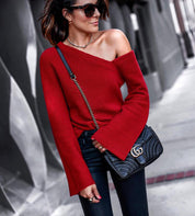 Round Neck Long Sleeve Off Shoulder Top