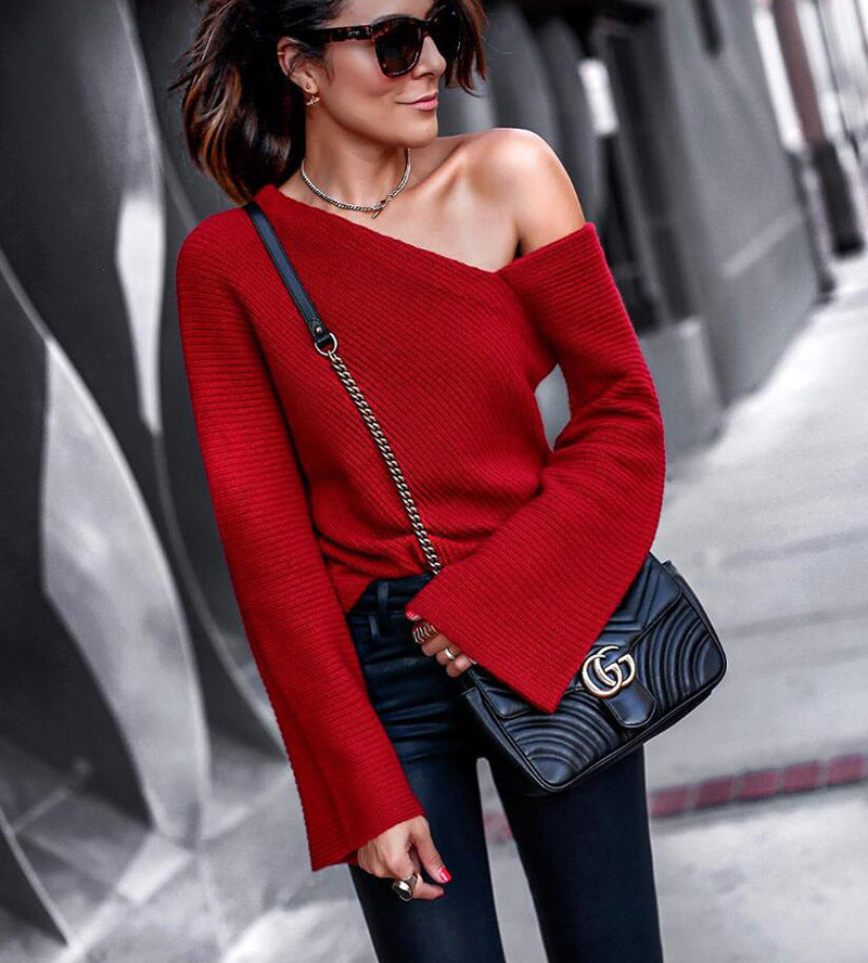 Round Neck Long Sleeve Off Shoulder Top
