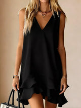 Sleeveless V-Neck Ruffle Hem Mini Dress