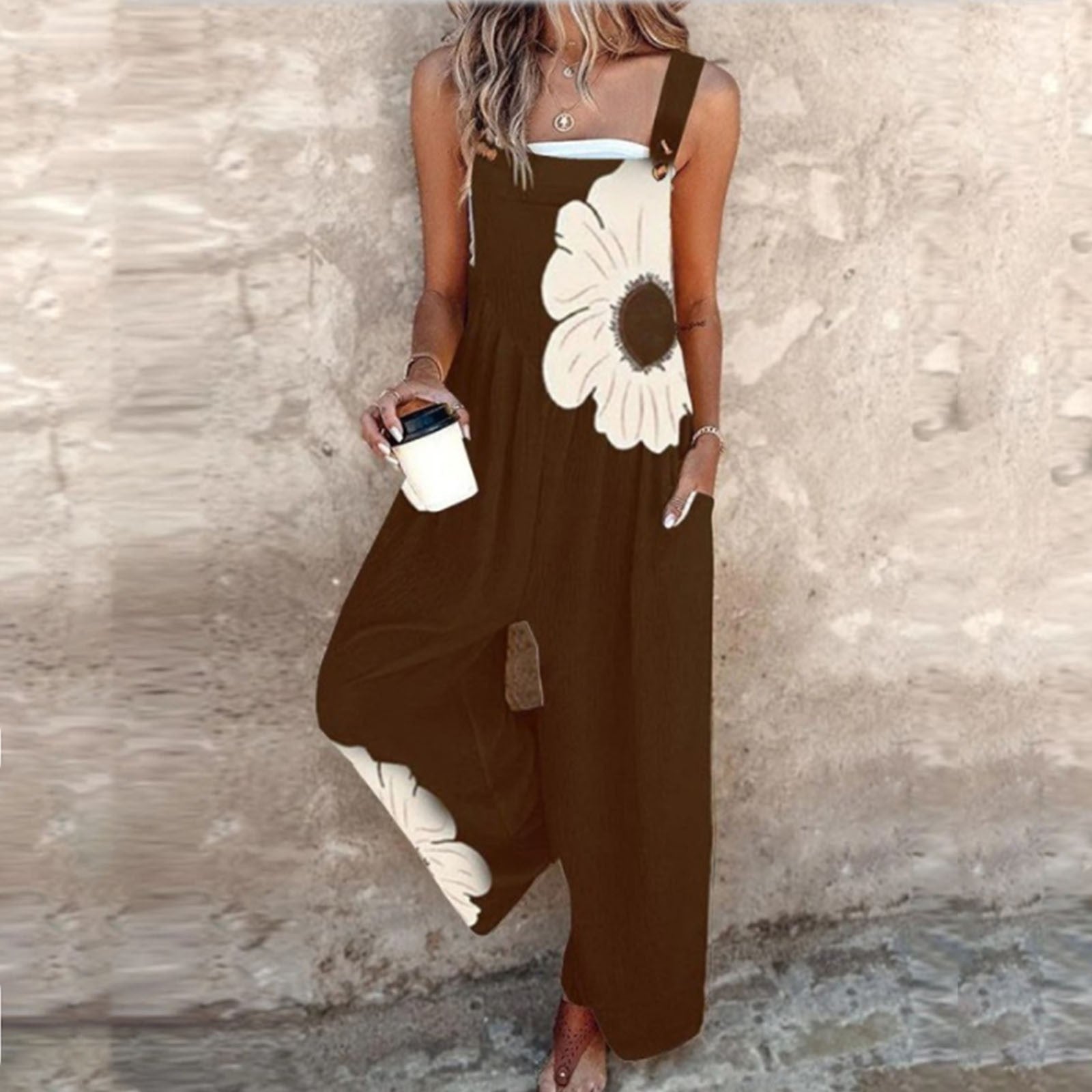 Vintage Print Loose Sleeveless Jumpsuit