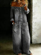 Full Size Off-Shoulder Button-Down Wide-Leg Jumpsuit Plus Size