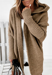 Knitted Hooded Cardigan With Batwing Sleeve