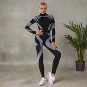 Stripes in Motion - Striped Sports Wear Long Sleeve Two-piece Set