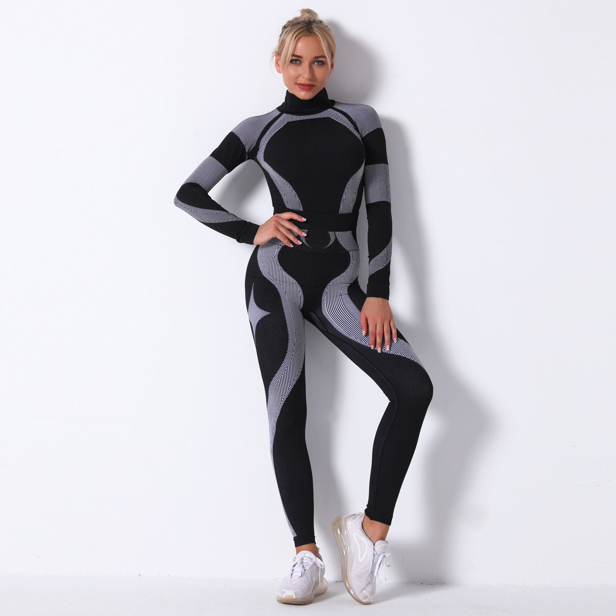 Stripes in Motion - Striped Sports Wear Long Sleeve Two-piece Set