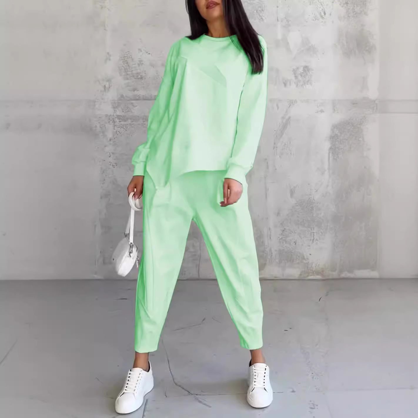 Round Neck Loose And Irregular Long-sleeve Sweater Set