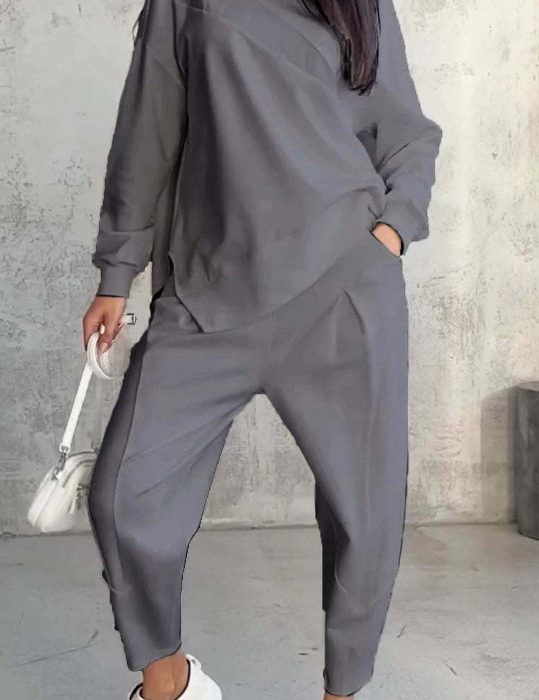 Round Neck Loose And Irregular Long-sleeve Sweater Set